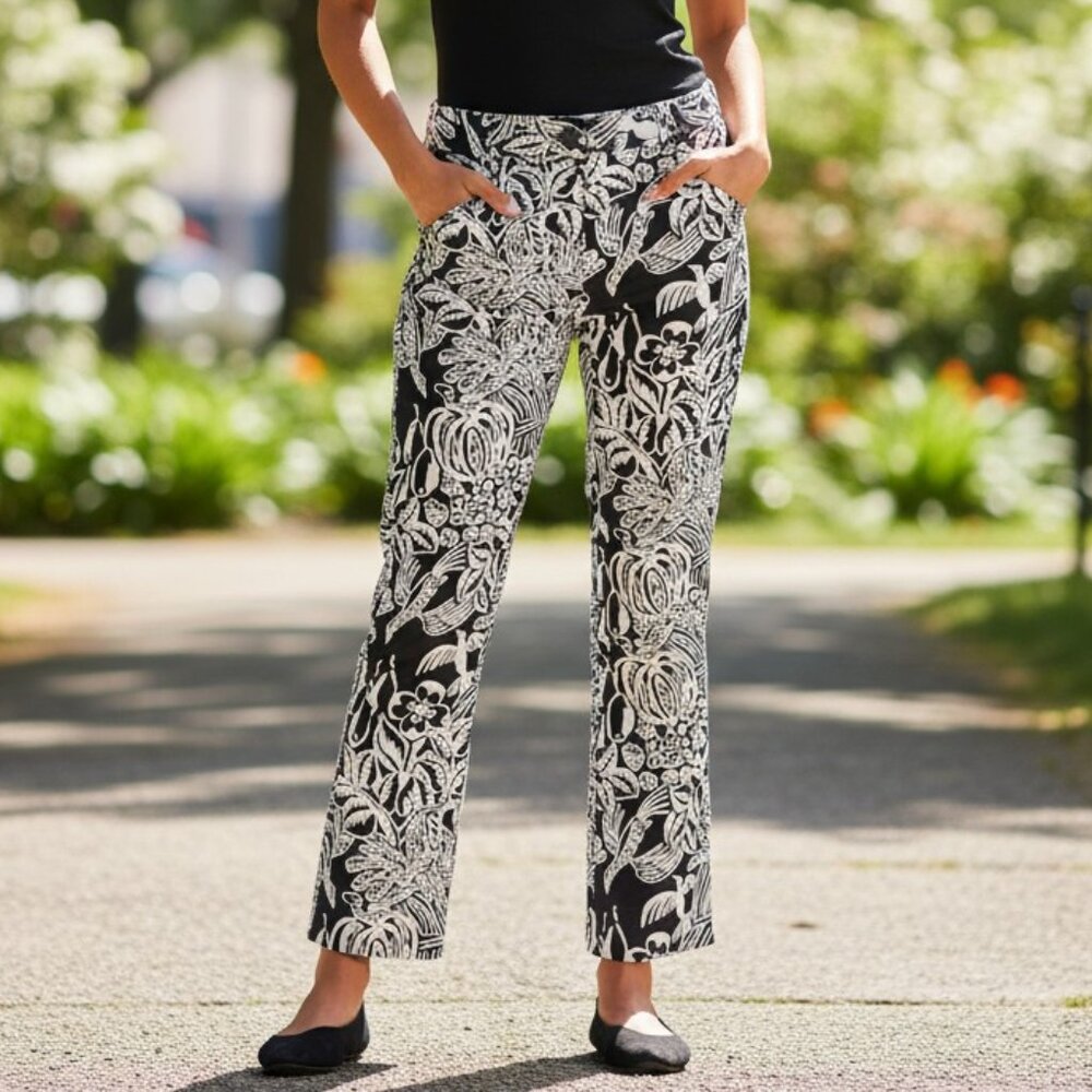 NORDSTORM CABI Serengeti Cropped Pants 2 Brown Cream Jungle Print Ankle